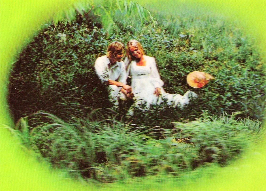 3D lenticular postcard with a couple in a meadow