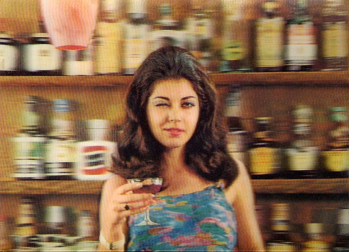 3D lenticular postcard with a winking woman