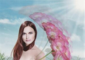 3D lenticular postcard – woman with flowers